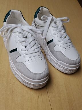 Madden Girl Kickss White Sneakers with Gray and Dark Green Accents Size 6.5